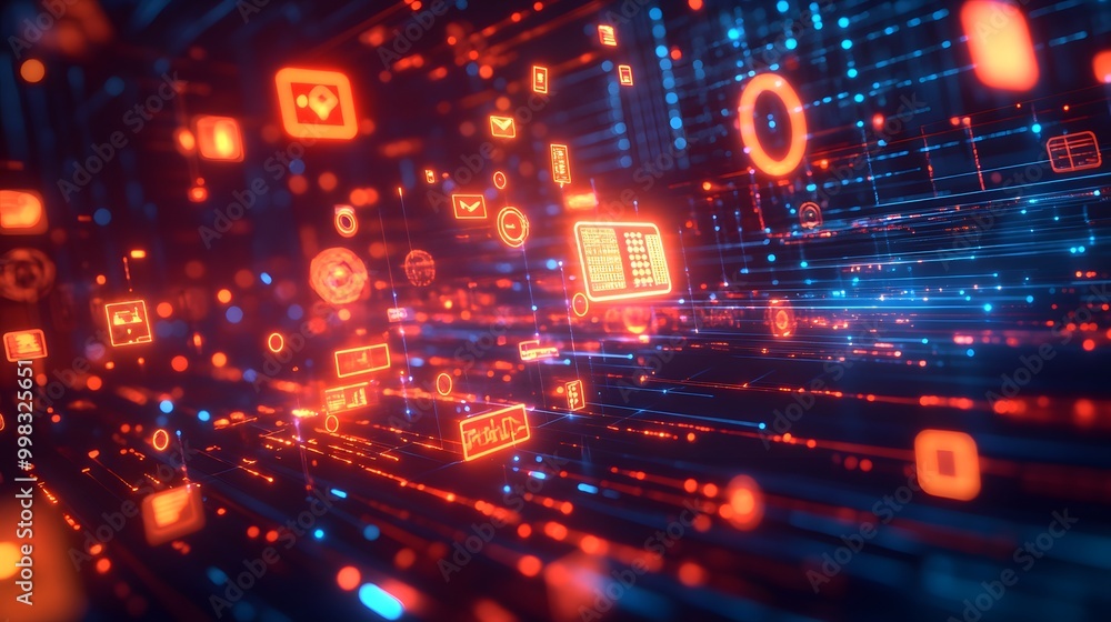 Poster a visually striking depiction of a transaction being completed in a digital universe, with glowing p
