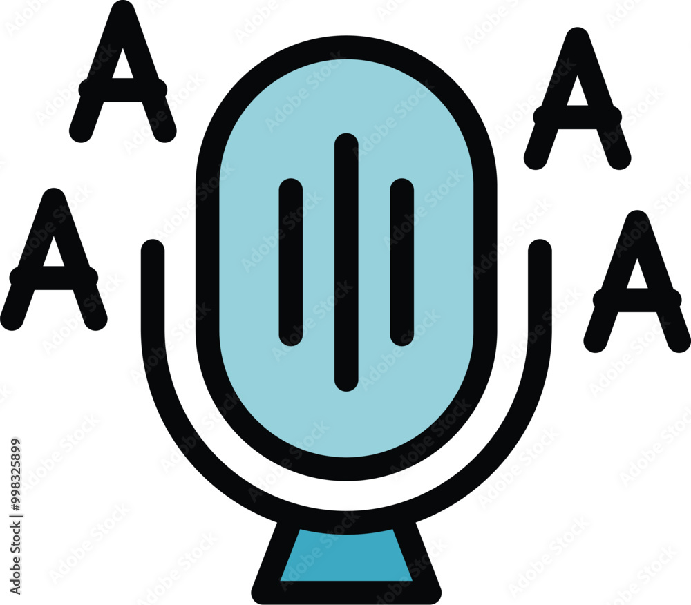 Poster this icon features a microphone converting audio waves to text with letters a, representing the conc