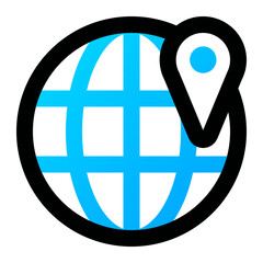 Location icon. location, earth, pin, worldwide, world grid, world map. Vector icon illustration