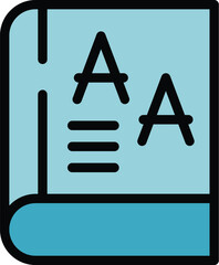 This simple textbook icon represents the concept of education with its bold letters and clean design