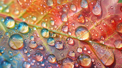 Water Droplets on a Leaf After Rain, Reflecting Sunlight