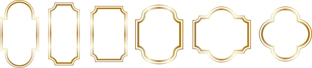 Gold shiny geometric frames. Gold decoration in minimal style. Shiny frames for the holiday or congratulations on transparent background. Vector EPS 10