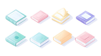 Simple pastel book set of icons with rounded corners and soft colors isolated on a white background