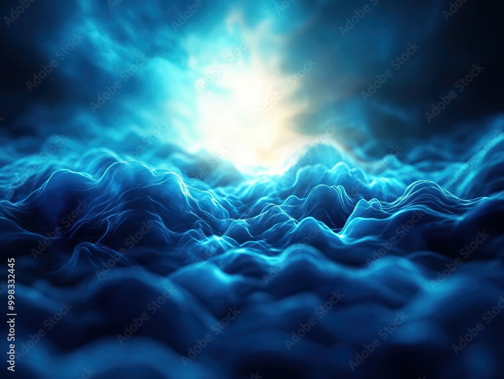 Aufkleber an abstract view of glowing blue waves under soft lighting, creating a serene and tranquil atmospher