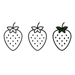 three Strawberry vector illustration, outline, silhouette, isolated on white background