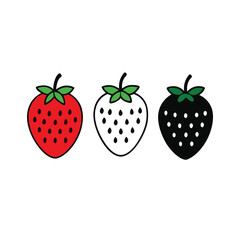 three Strawberry vector illustration, outline, silhouette, isolated on white background