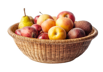 A woven basket filled of different fruit
