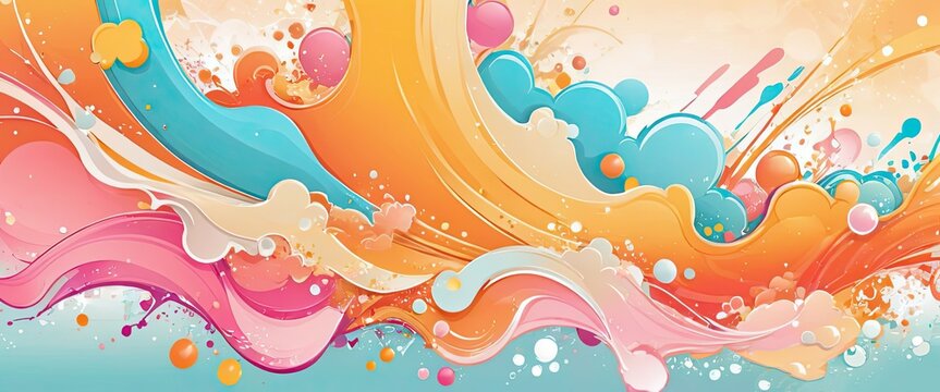 Fluid Fantasia, Whimsical Waves, Bubble Bliss on grainy gradient colorful with copy space for any design