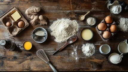 Baking Ingredients on Rustic Wooden Table