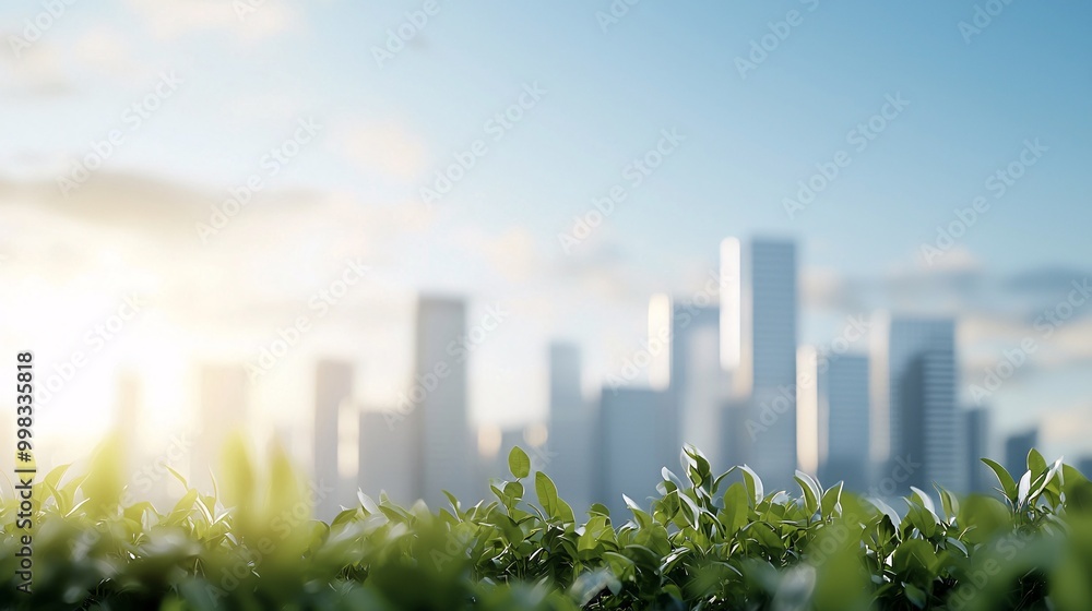 Poster futuristic smart city concept - architectural visualization of energy-efficient buildings and carbon