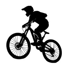 silhouette of a person riding mountain bike downhill