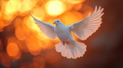Obraz premium Photo of a dove flying against the sky, feeling of peace and hope 