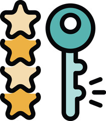 Concept of key unlocking five stars for a successful customer satisfaction survey