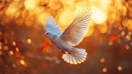 Obraz premium Photo of a dove flying against the sky, feeling of peace and hope 