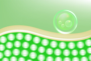 Hyaluronic acid and Niacinamide skin solutions ad. green collagen serum drops into skin cells with cosmetic advertising background ready to use, illustration vector.