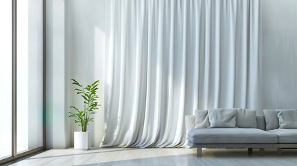 minimalistic abstract gentle light grey background for product presentation with light and shadow of window curtains on wall