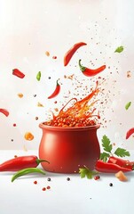 Chili cookoff at an American festival on a white background flat design front view spicy food animation colored pastel