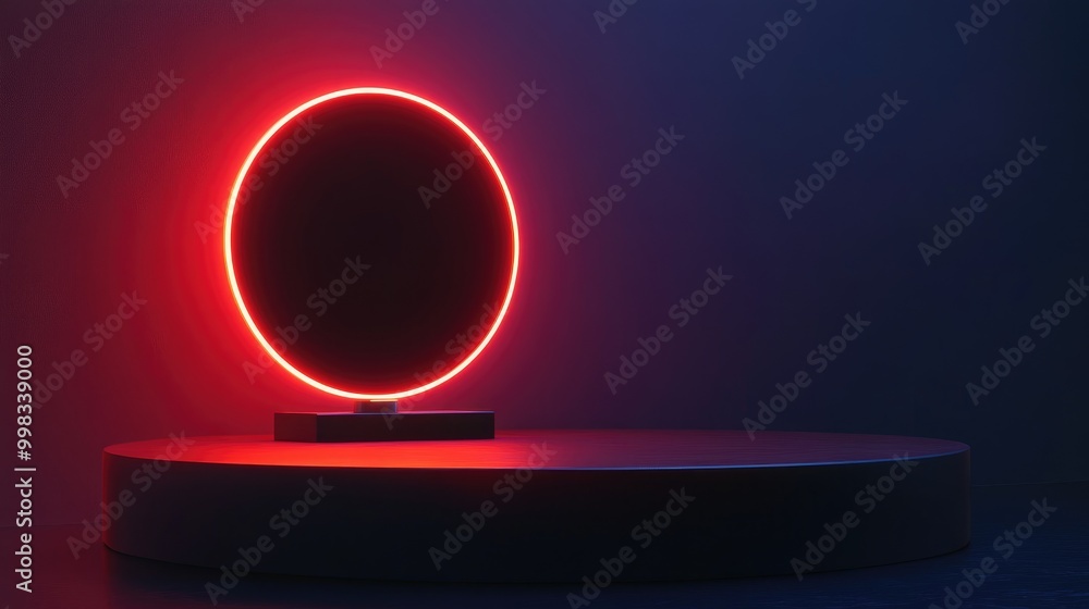 Poster an ai generated image featuring a striking neon circle as a backdrop enhances the presentation of a 