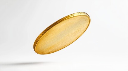 Fototapeta premium Golden Coin Spinning in Midair with Motion Blur Against a White Background