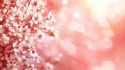 Obraz premium Pink backdrop featuring small white flowers and bokeh effect providing ample copy space