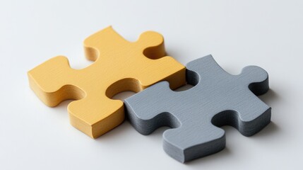 Fototapeta premium Two interlocking puzzle pieces on a white background