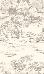 Chinese-inspired doodle tile seamless patterns in an illustrator graphic style