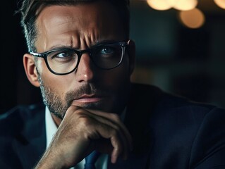 Obraz premium Executive making an important business decision, focused expression, professional setting