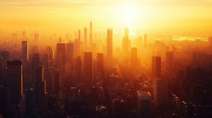 Fototapeta premium Majestic Skyscrapers Glowing in Golden Sunlight During the Evening Hours