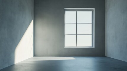 Fototapeta premium Empty room featuring a window in neutral tones showcasing minimalist home interiors with ample copy space