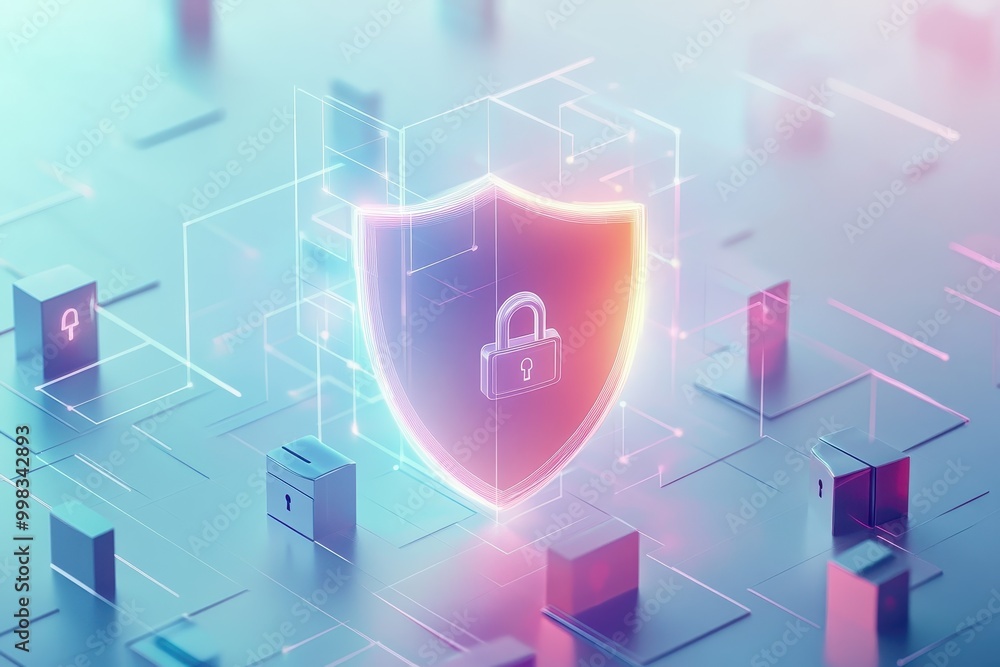 Aufkleber digital shield symbolizing cybersecurity with a padlock, representing data protection.