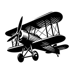 Classic Biplane Silhouette with Upward Curved Wings for T-shirt Design
