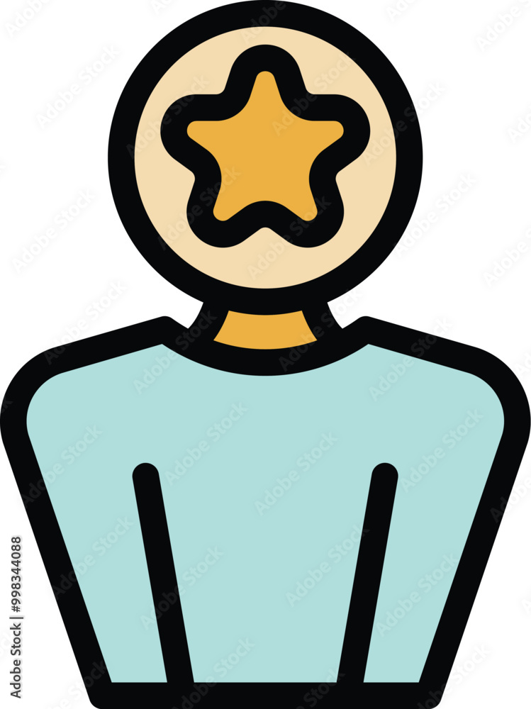 Poster businessman character with a star instead of head, representing the concept of best worker of the mo