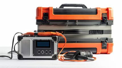 Portable power supply for operating equipment in remote locations isolated on white background