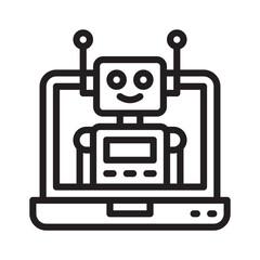 Fototapeta premium laptop with chatbot icon in line style. Editable stroke.