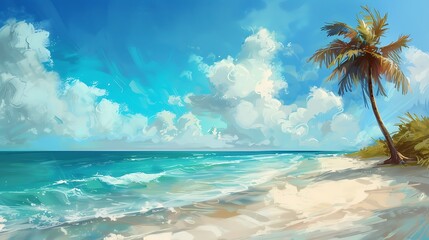 Fototapeta premium Beautiful Blue Skies with Nature, Bright Moon ,Cloud ,Beach scenery, Tree, night -Anime concept Background