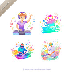 Fototapeta premium DJ in Action - Watercolor Vector Art Design