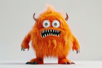 Orange fluffy cartoon character monster isolated on white background. Monster, funny mascot. Generative AI 3d render illustration imitation.
