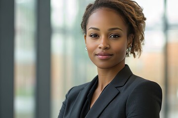 Portrait of a woman with a confident look, business attire, professional setting