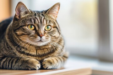 Serene cat lounging in sunlit room with contemplative gaze