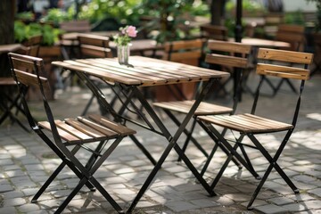 PNG Outdoor Wooden Table with Two Chairs chair table wood