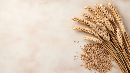 Rustic Whole Wheat Still Life - Organic Grains and Wheat Stalks in Natural Lighting Showcasing Earthy Textures and Tones for Culinary and Natural Design Use