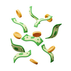 Flying Money and coins 3d illustration