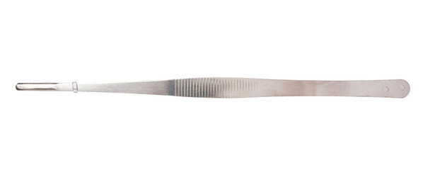 Metal tweezers on isolated background, top view