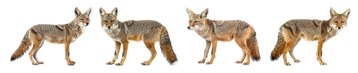Obraz premium Collection of Isolated Coyotes in Various Poses on Transparent Background
