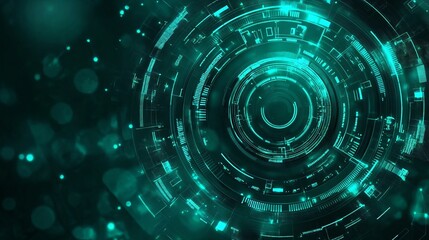 Obraz premium Futuristic abstract digital background with teal glowing circles and geometric patterns