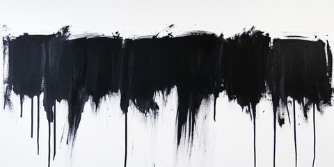 Textured strokes of black paint with drips, splashes and spots isolated on white background