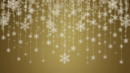 Obraz premium Festive gold background with white snowflakes and copyspace, ideal for holiday greeting cards.