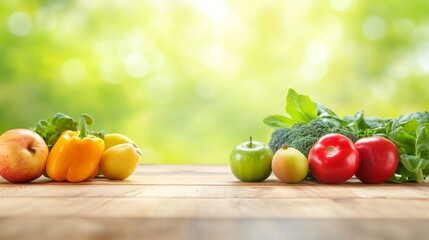 Vibrant Assortment of Fresh Fruits and Vegetables Displayed on a Rustic Wooden Table, Embodying Balanced Diet and Natural Gut Nutrition for Holistic Wellness.