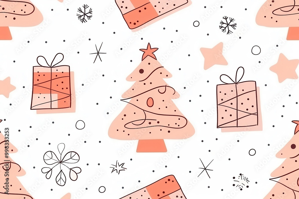Poster a christmas tree with a star and a box with a bow on top of it