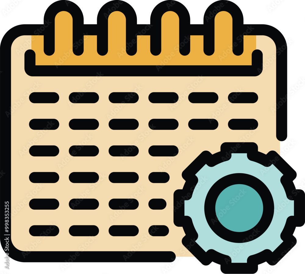 Poster calendar with a cogwheel is symbolizing the action of setting up a schedule